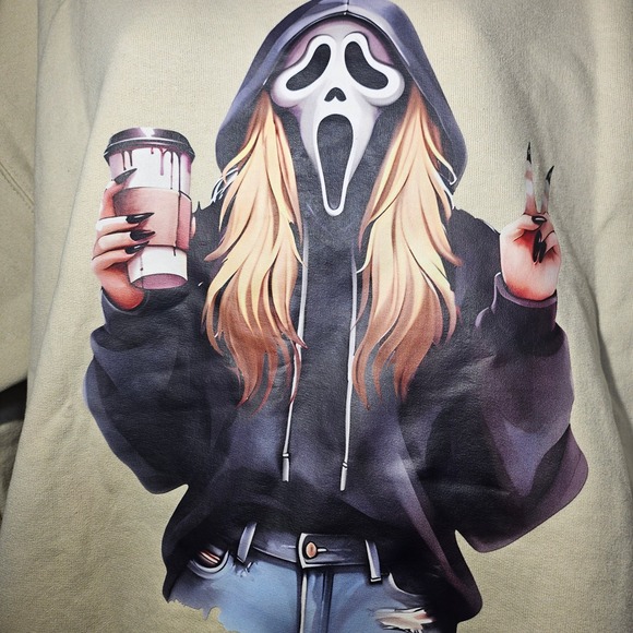Scream Ghostface Coffee Sweatshirt Funny Halloween Movie Pumpkin Spice Latte L - Picture 1 of 6